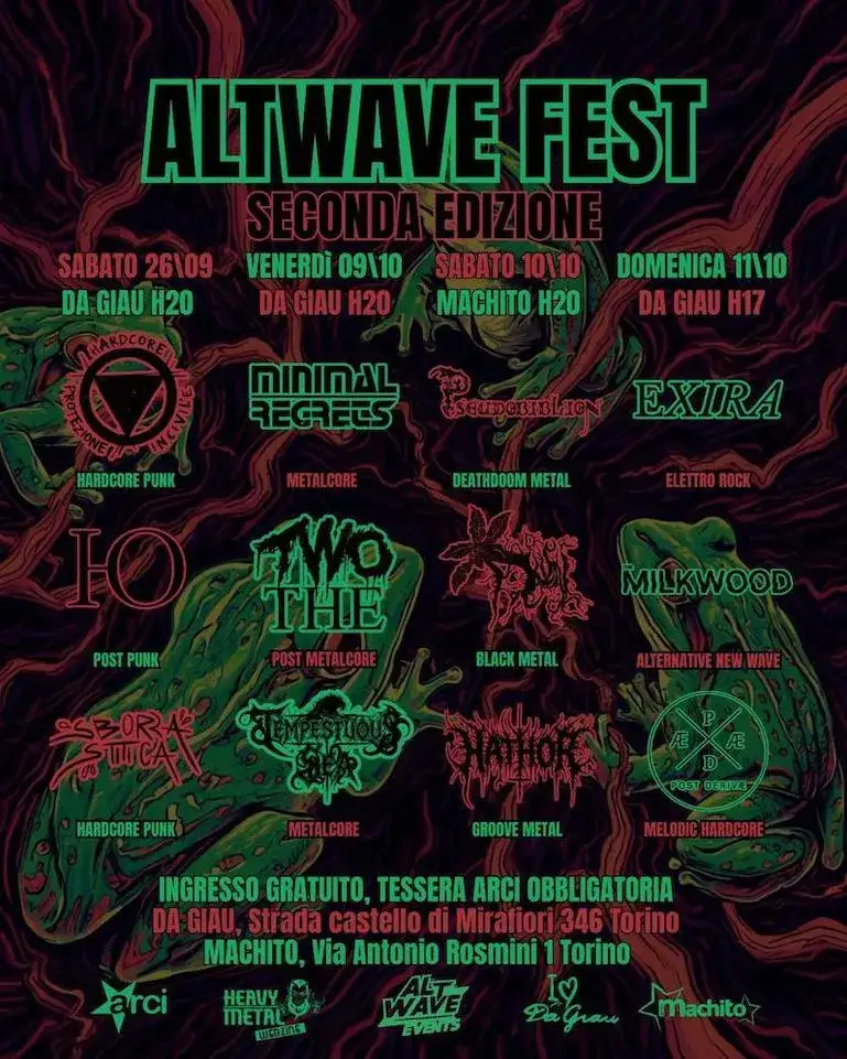 Festival flyer for Altwave Events Fest 2026, 9/10/11 October 2026 in Turin