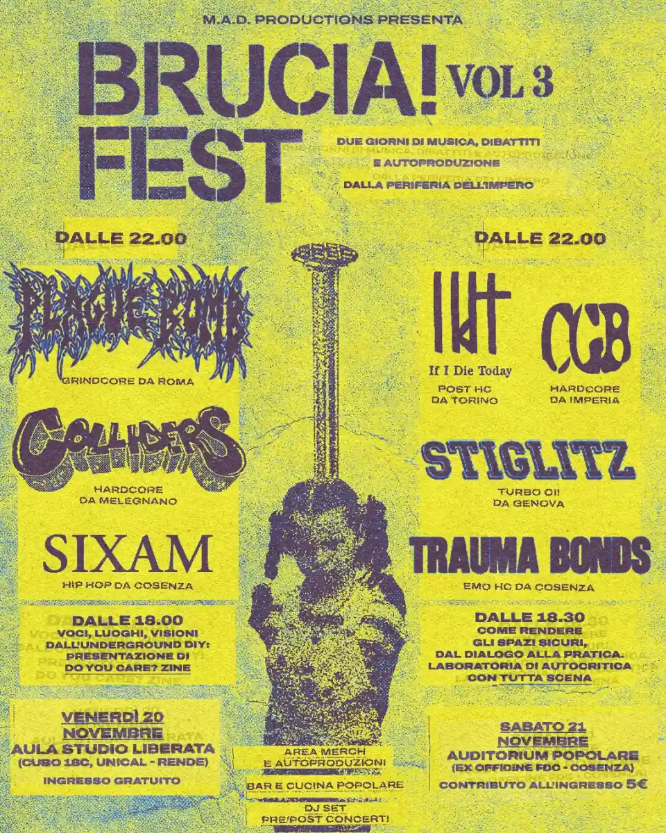 Festival flyer for Brucia! Fest Vol. 3, 20/21 October 2026 in Rende, Cosenza