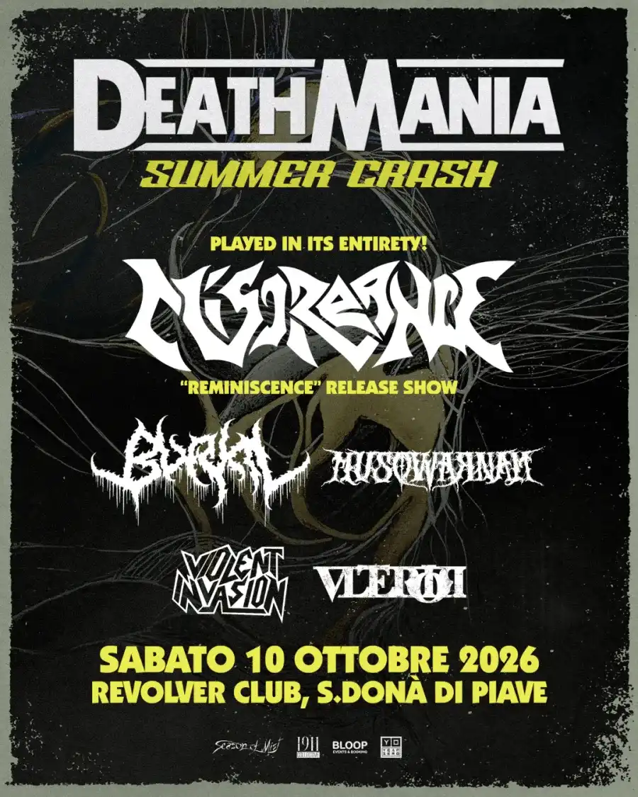 Event flyer for DeathMania Summer Crash, live in San Donà di Piave on 10 October 2026