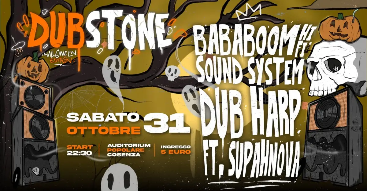 Event flyer for DubStone - Halloween Edition, live in Cosenza on 31 October 2026