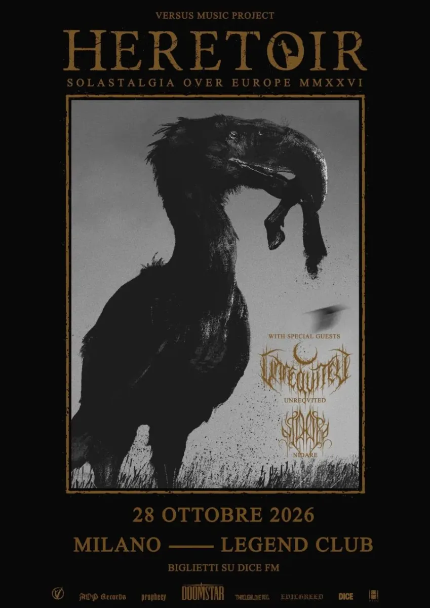 Event flyer for Heretoir + Unreqvited + Nidare, live in Milan on 28 October 2026