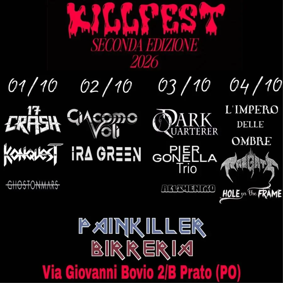 Festival flyer for Killfest II, 1/2/3/4 October 2026 in Prato