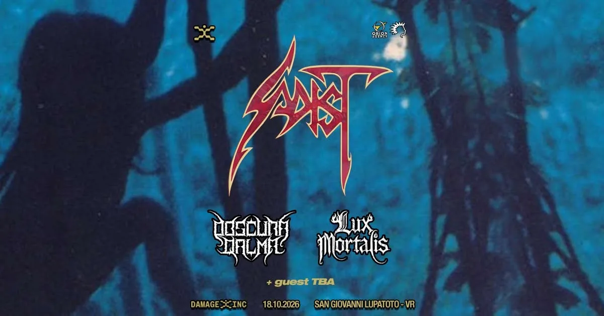 Flyer for Sadist - Tour 2026, San Giovanni Lupatoto, 18 October 2026